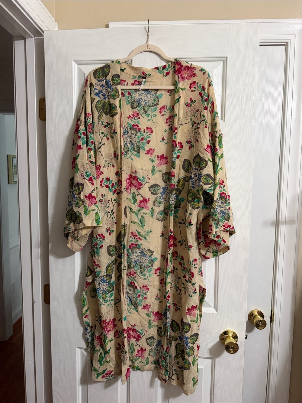 Free People Colorful Floral Print Beaded 3/4 Sleeve Duster Cardigan Size XS